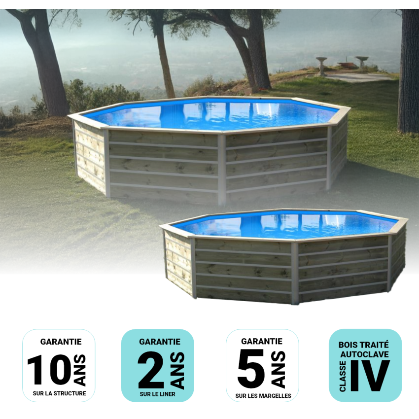 Piscine bois Octogonale Ronde BOHOL 460x94cm Liner Bleu