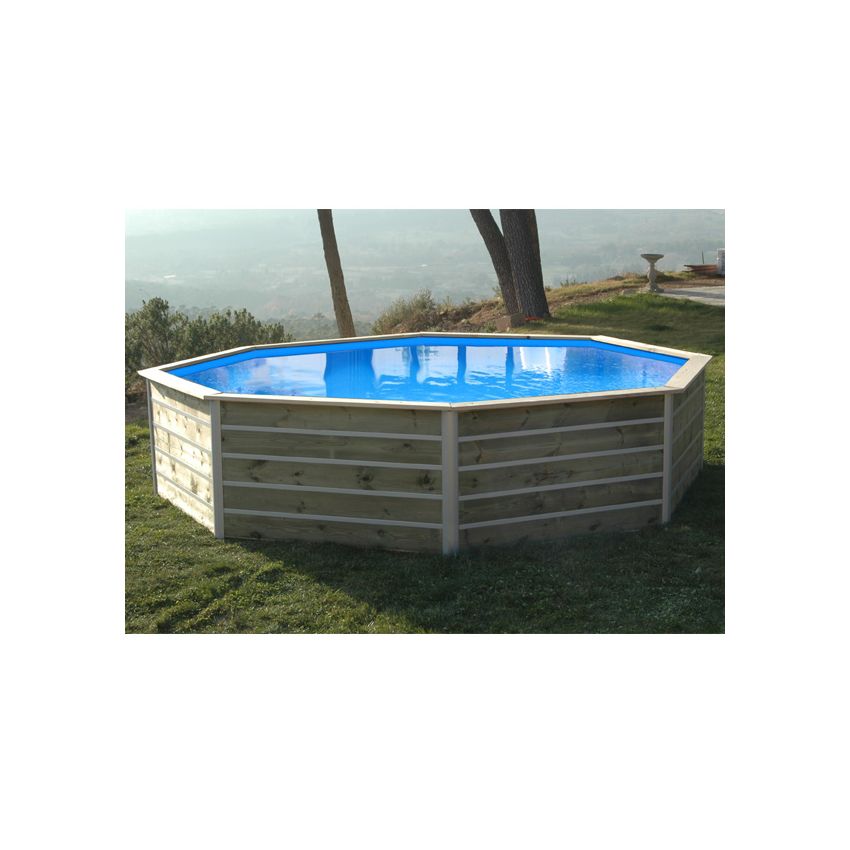 Piscine bois Octogonale Ronde BOHOL 460x94cm Liner Bleu