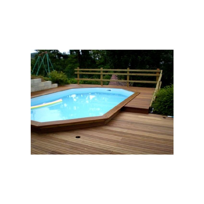 Piscine Bois Lucci Octogonale allongée avec Plage immergée + Escalier 415x265x131cm