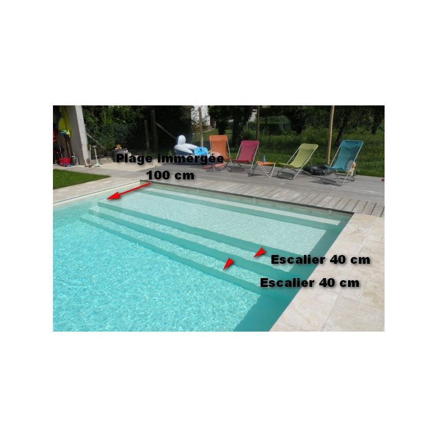 Piscine Bois Rebecca Rectangulaire avec Plage Immergée + Escalier 920x420x145cm