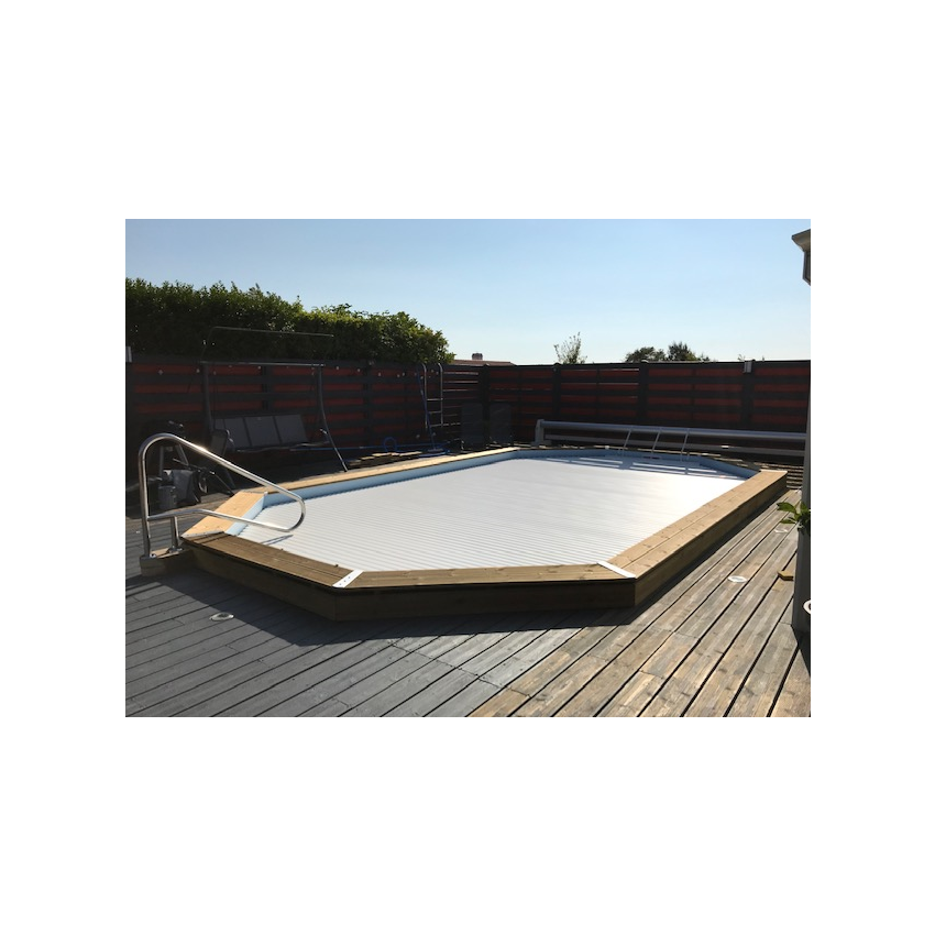 Volet roulant déplaçable pour piscine octogonale allongée 590x350cm 