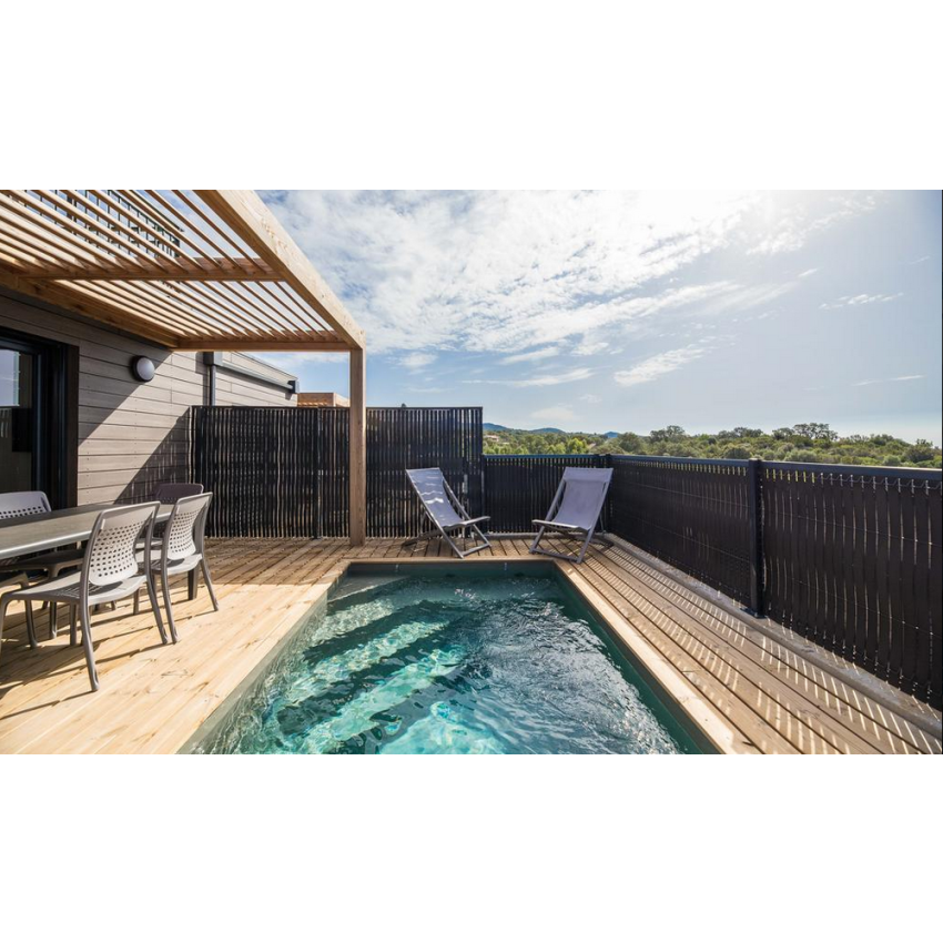 Piscine Bois Luxe Rectangulaire avec Escalier d'Angle 420x320x145cm Pierre de Bali