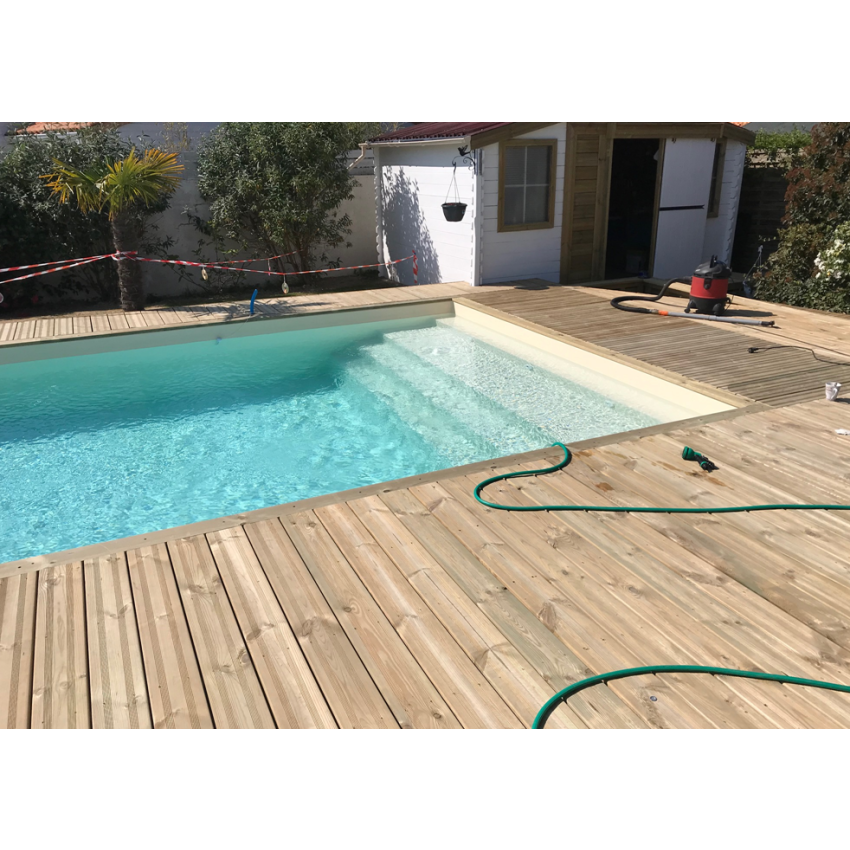 Piscine Bois Diana Rectangulaire avec Plage Immergée + Escalier 820x420x145cm