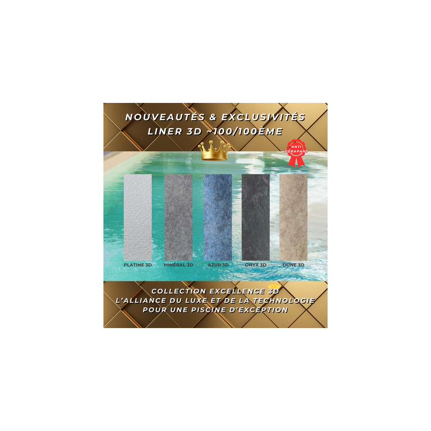 Piscine Bois PRESTIGE Rectangulaire SPARK avec Plage immergée + Escalier 620x420x130cm Liner Relief 3D