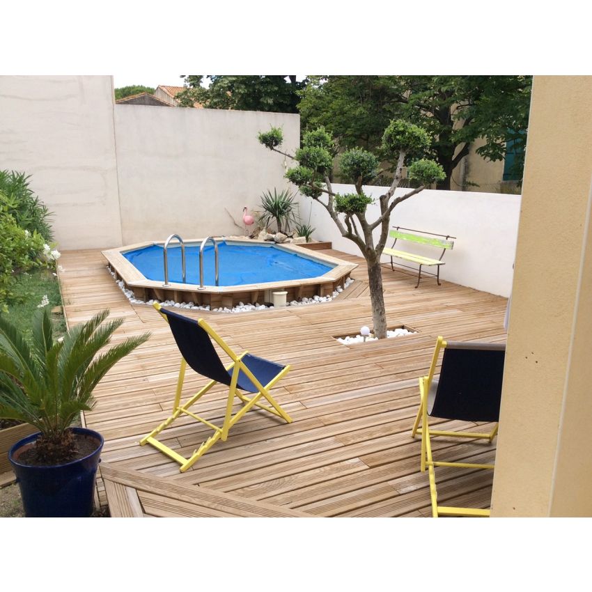 Piscine bois Allongée UBBINK 640x400x130cm Liner Bleu