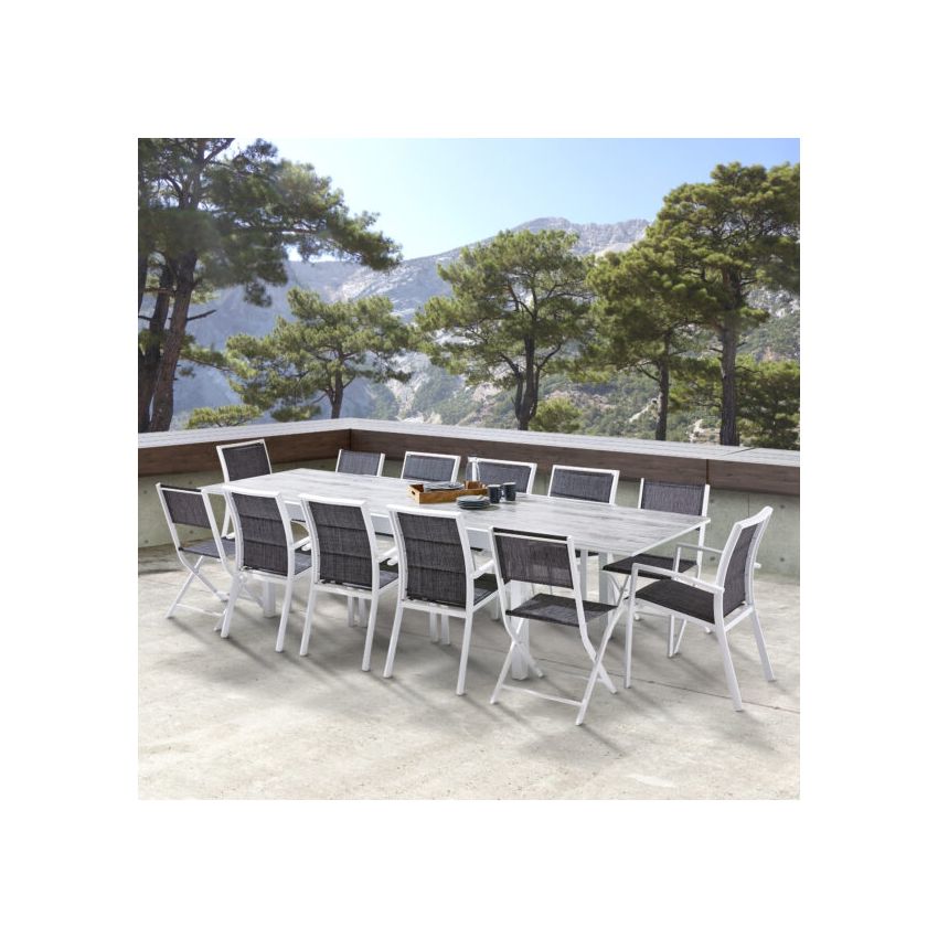 Ensemble De Jardin MODULO ALU 8/12 Personnes DECOR BOIS avec 12 Fauteuils