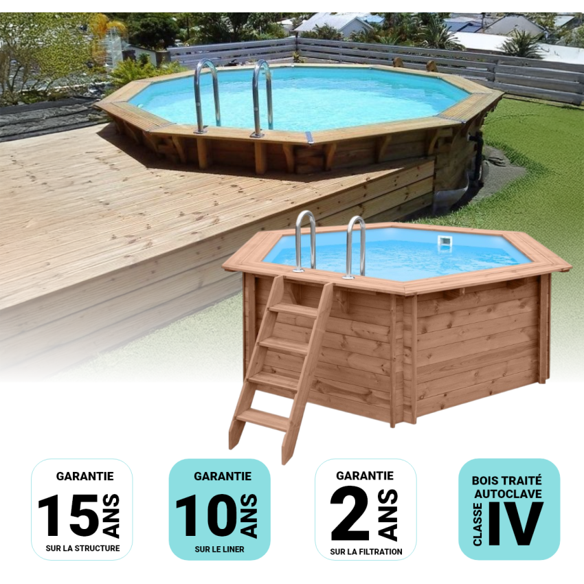 Piscine bois MAEVA Octogonale Ronde 533x150cm 