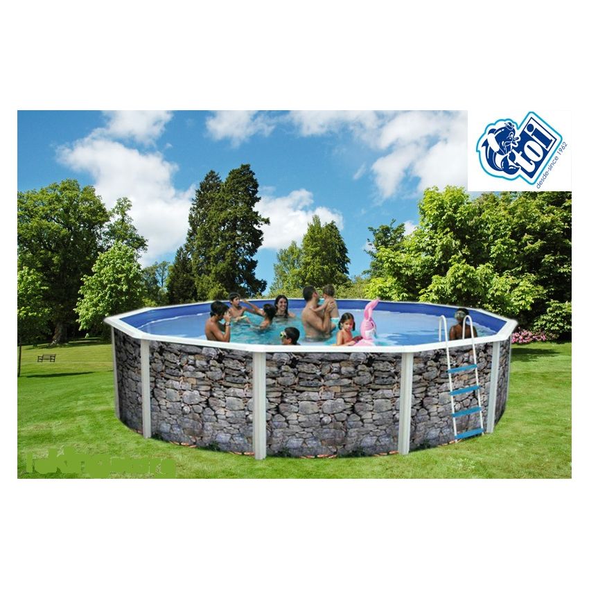 Piscine Ronde PIEDRA GRIS Acier Décoration Pierre 550 x 120 cm