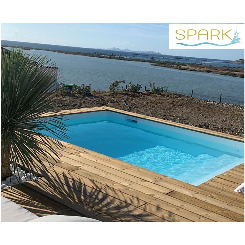 Piscine Bois Luxe Rectangulaire avec Plage immergée + escalier 420x320x131cm