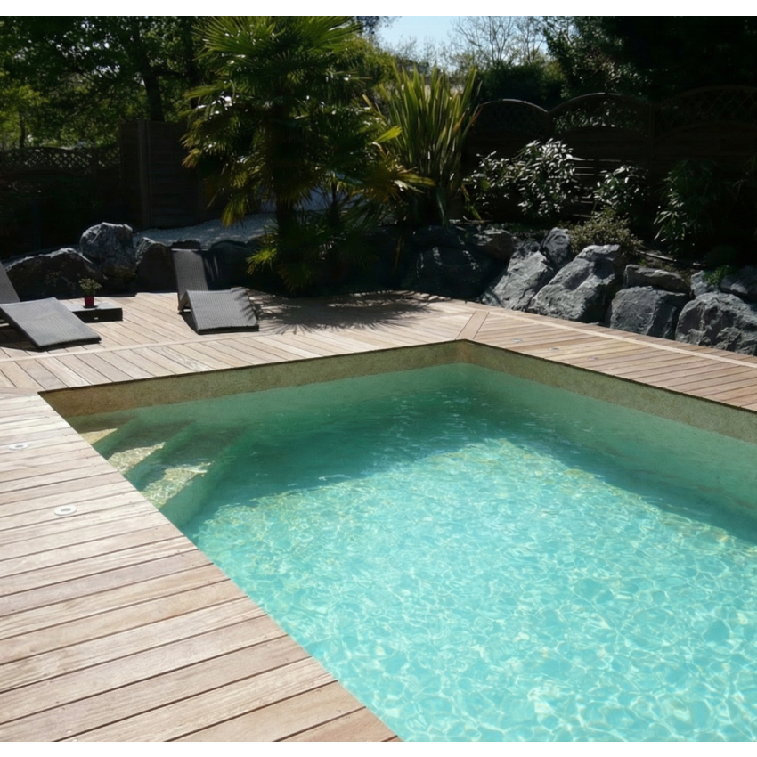 Piscine Bois PRESTIGE Rectangulaire SPARK avec Escalier d'angle 420 x 320 x 131 cm Liner Relief 3D