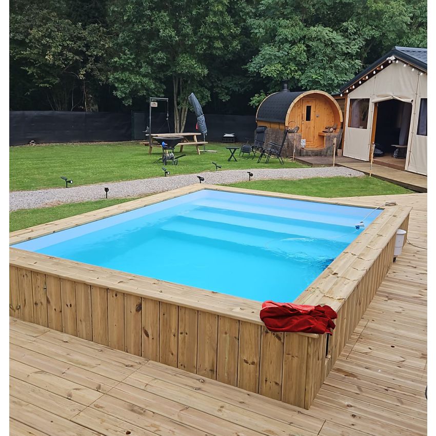 Piscine Bois Luxe Rectangulaire avec Escalier 420x320x131cm