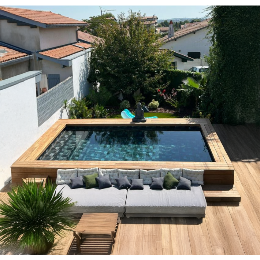 Piscine Bois Luxe Rectangulaire avec Escalier 620x420x130cm Pierre de Bali