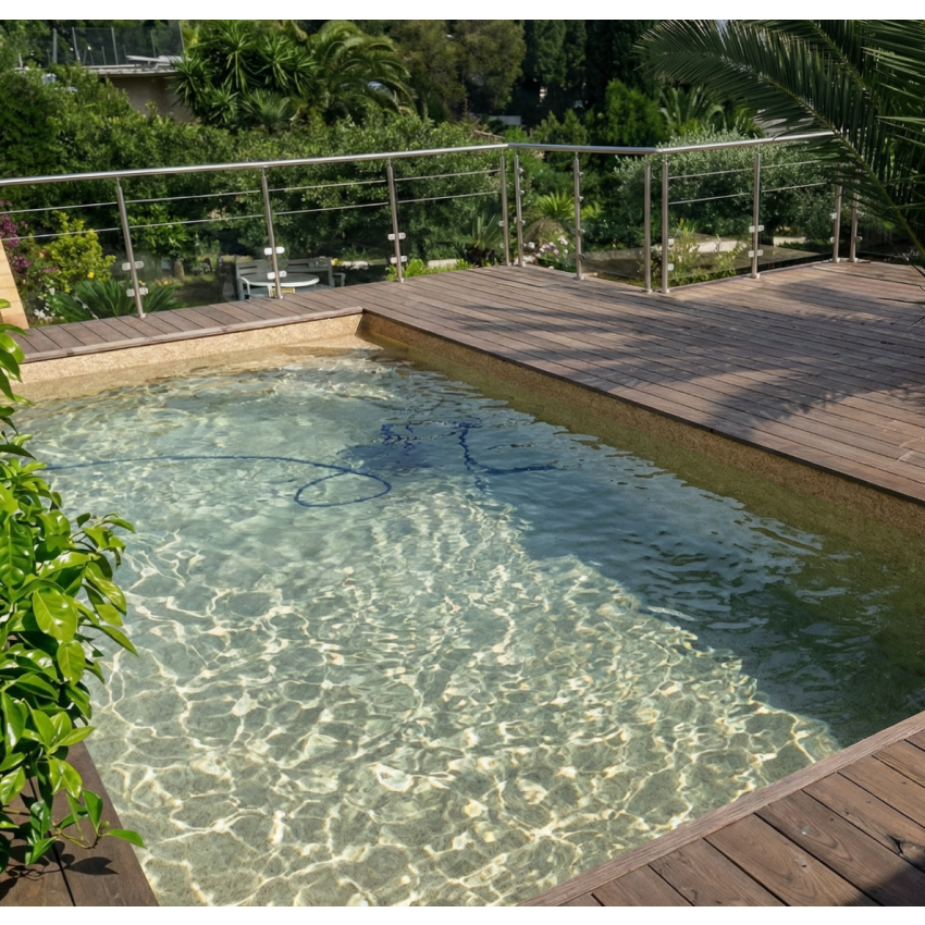 Piscine Bois PRESTIGE Rectangulaire SPARK avec Escalier d'angle 620x420x130cm Liner Relief 3D