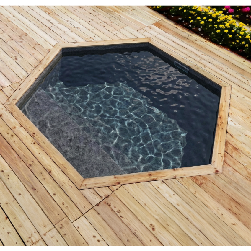 Piscine Bois Spark PRESTIGE Ronde Hexagonale avec Plage immergée SPARK ⌀ 395x115cm Liner Relief 3D