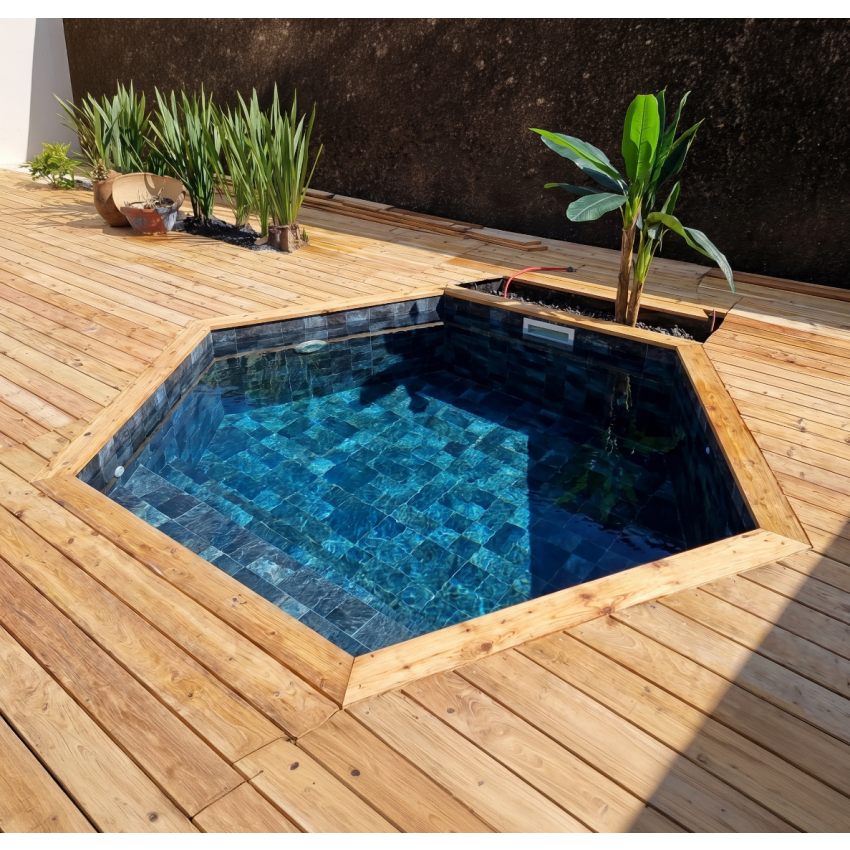 Piscine Bois Diamant Ronde avec Escalier ⌀360x131cm Pierre de Bali
