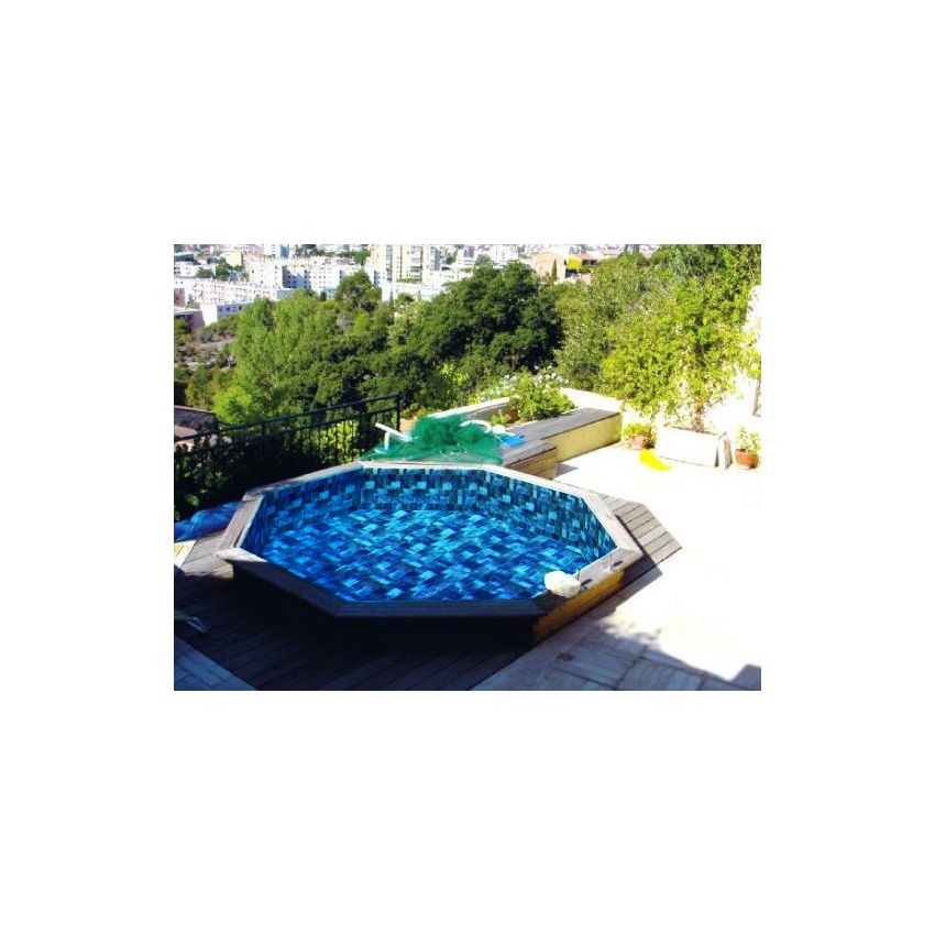 Piscine Bois Diamant Ronde avec Plage Immergée + Escalier ⌀360x131cm Pierre de Bali