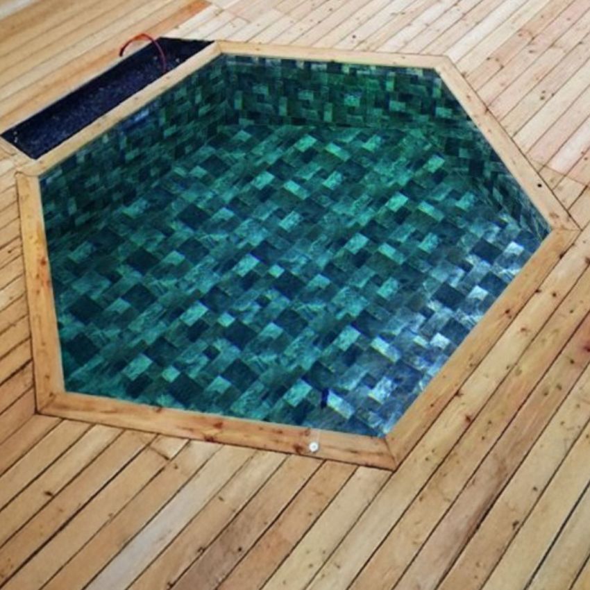 Piscine Bois Diamant Ronde avec Plage Immergée + Escalier ⌀360x131cm Pierre de Bali