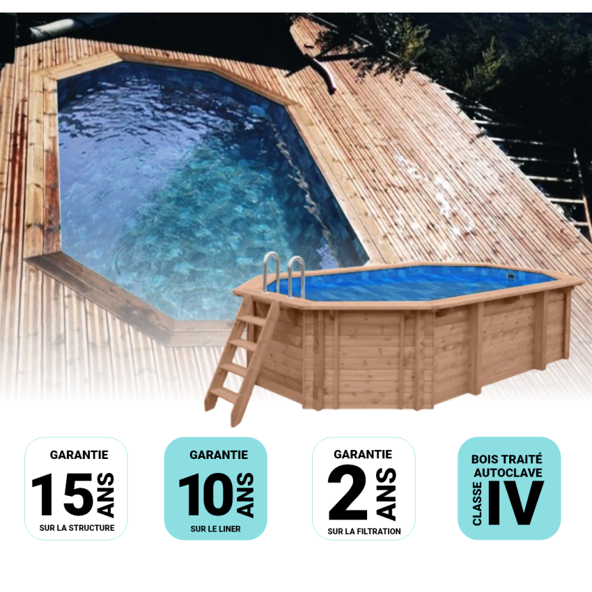 Piscine Bois d'Argent Octogonale Allongée 612x407x131cm Pierre de Bali