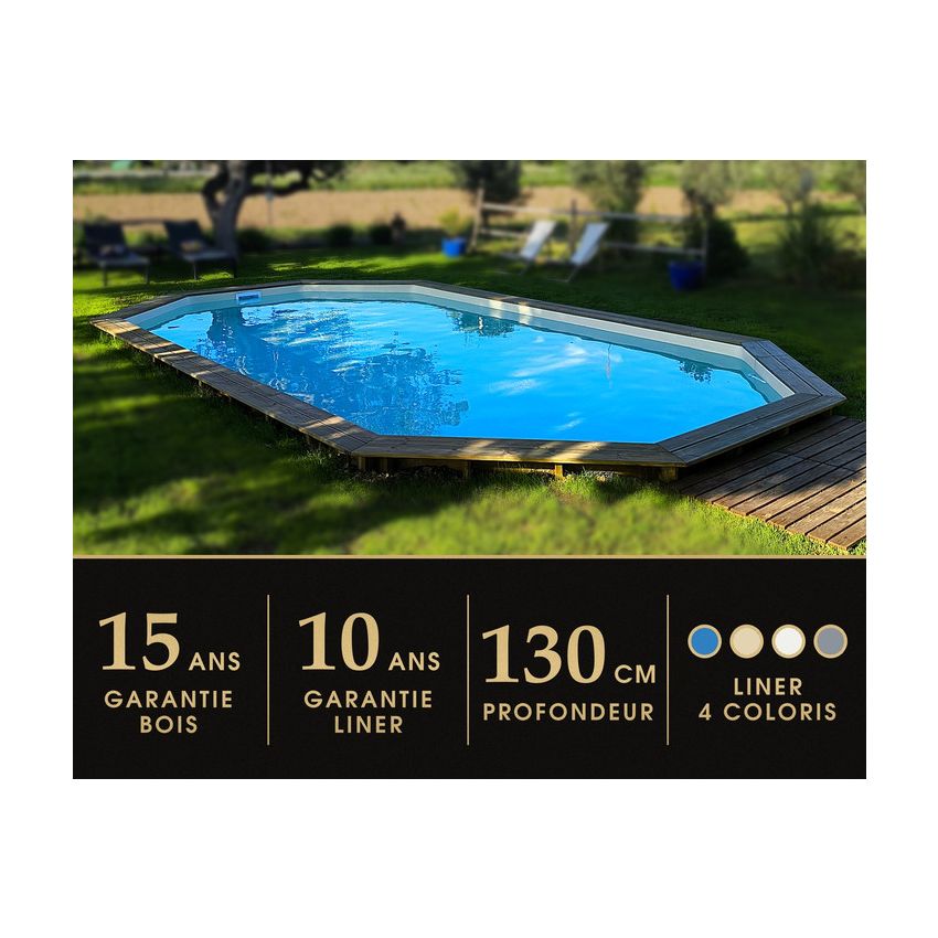 Piscine Bois d'Argent Octogonale Allongée 612x407x131cm