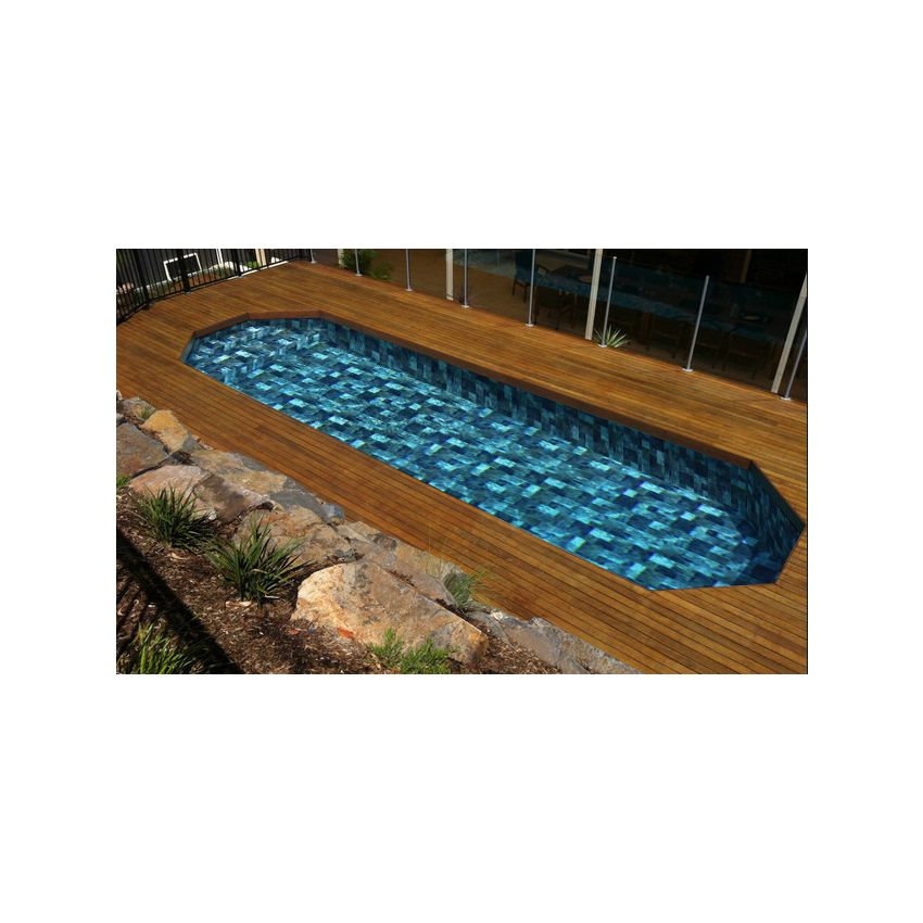 Piscine Bois Super Lucci Octogonale Allongée avec Escalier 807x457x131cm Pierre de Bali