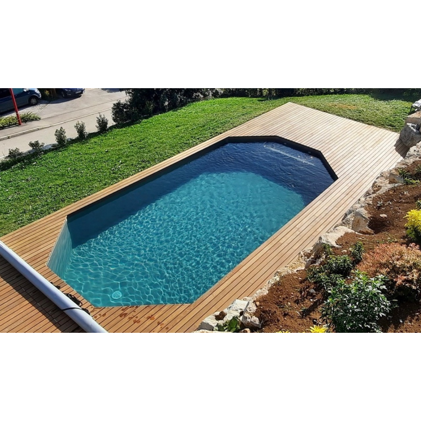 Piscine Bois Super Lucci Octogonale Allongée avec Escalier 807x457x131cm