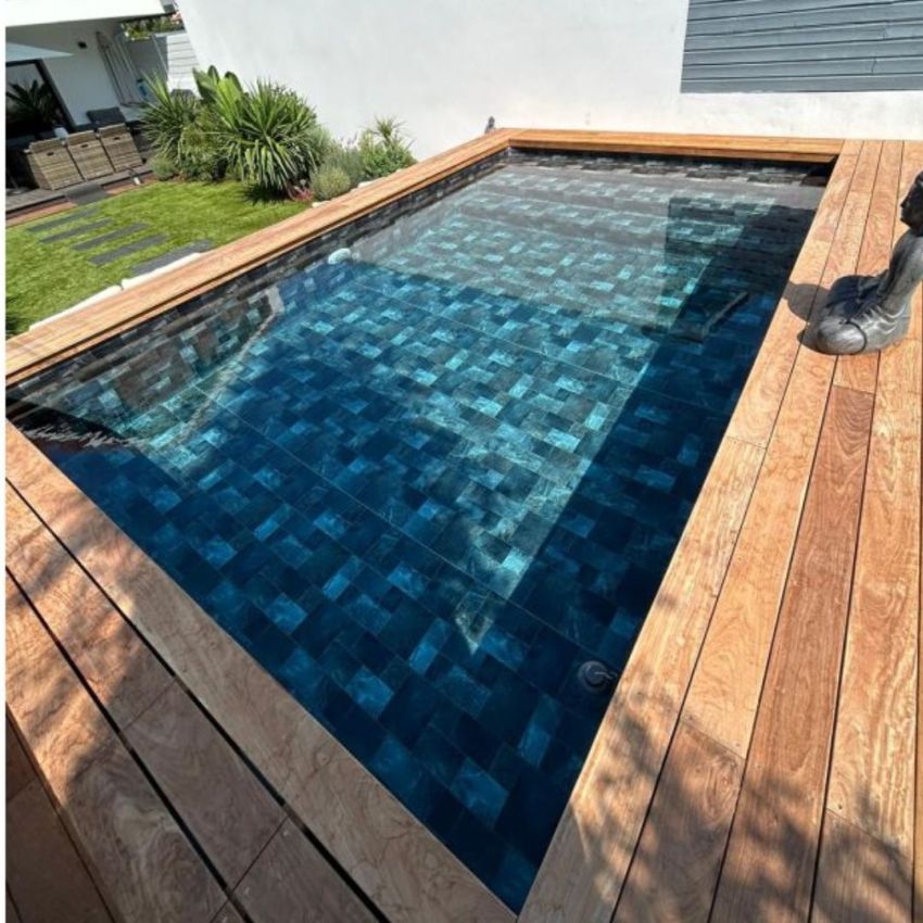Piscine Bois Luxe Rectangulaire avec Plage immergée + escalier 420x320x145cm Pierre de Bali