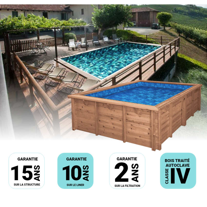 Piscine Bois Luxe Rectangulaire 520x320x131cm Pierre de Bali