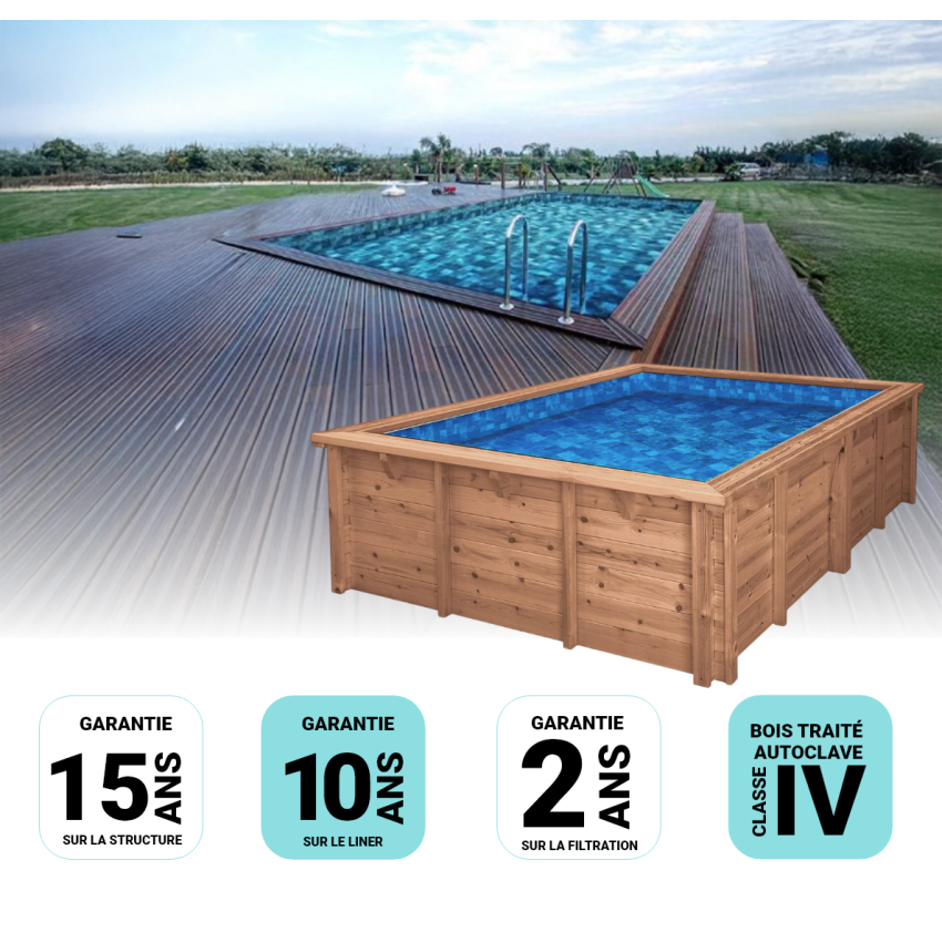 Piscine Bois Lenny Rectangulaire 720x400x145cm Pierre de Bali