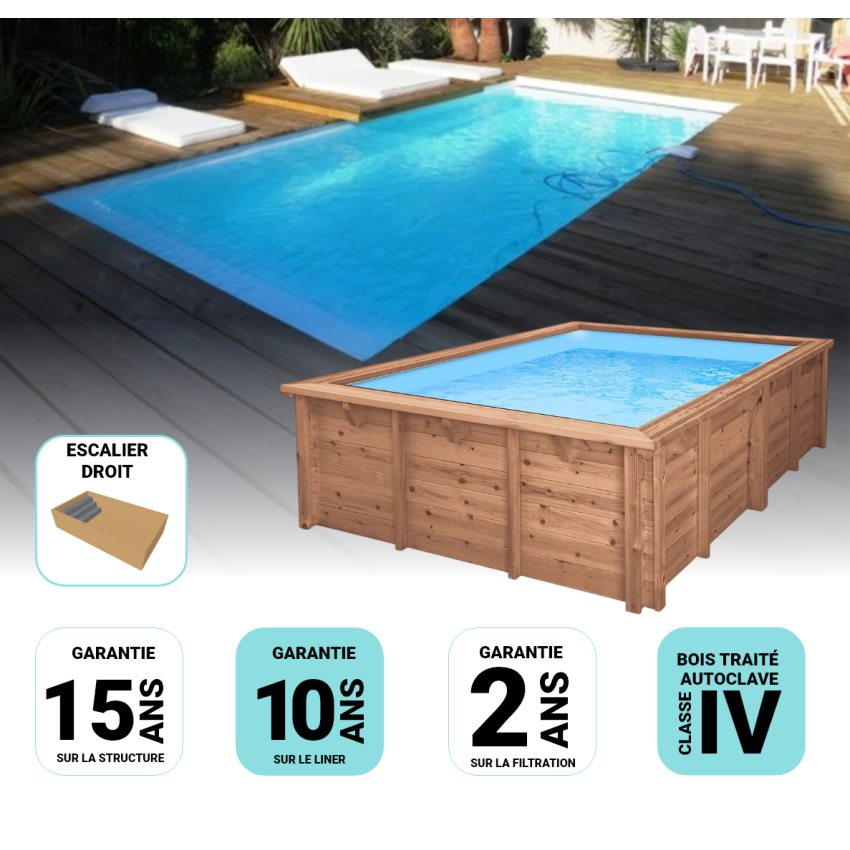 Piscine Bois Diana Rectangulaire avec Escalier 820x420x145cm