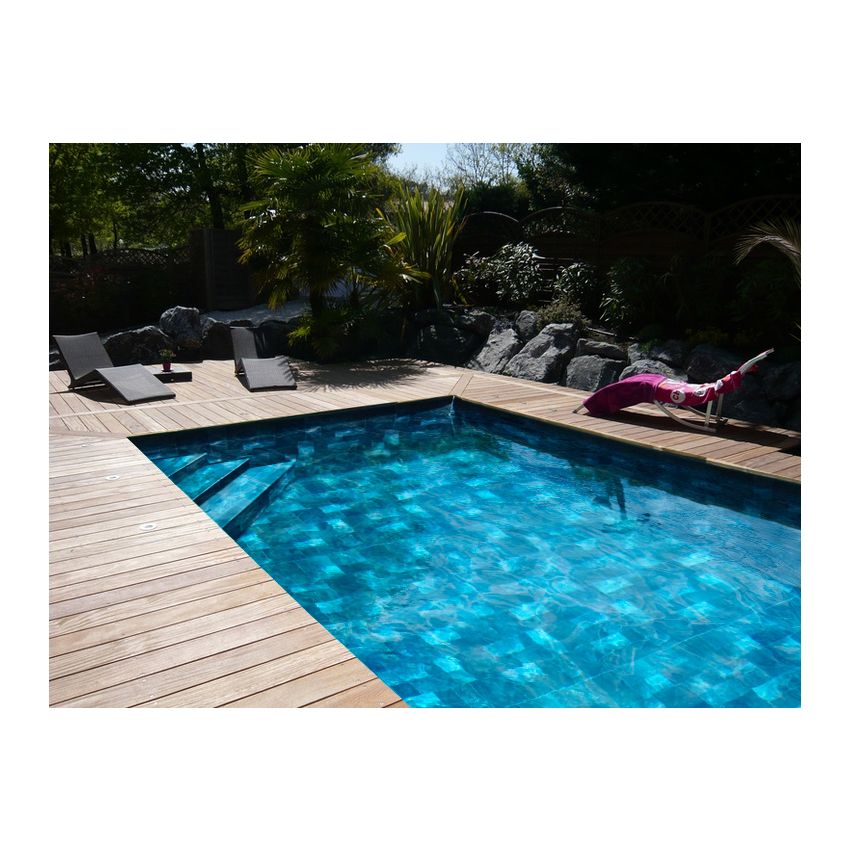Piscine Bois California Rectangulaire Luxe avec Escalier d'Angle 520x220x131cm Pierre de Bali 