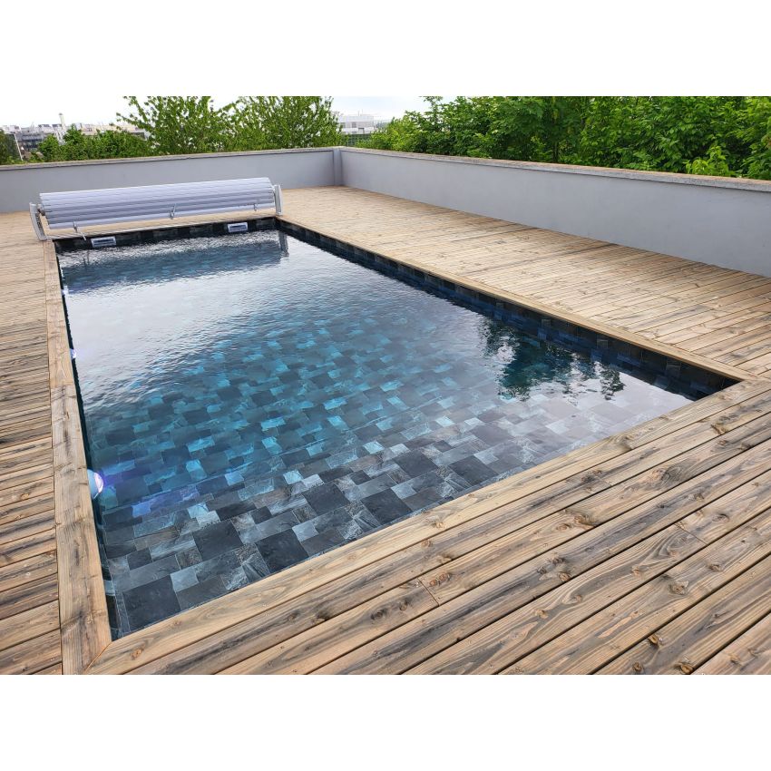 Piscine Bois Rebecca Rectangulaire avec Plage Immergée + Escalier 920x420x145cm Pierre de Bali