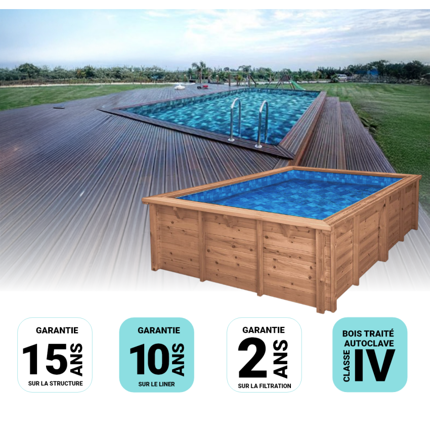 Piscine Bois Rebecca Rectangulaire 920x420x145cm Pierre de Bali