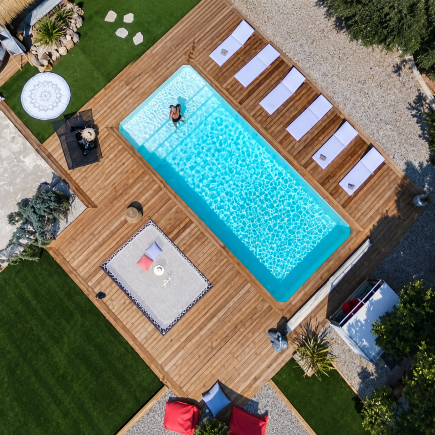 Piscine Bois Rebecca Rectangulaire avec Plage Immergée + Escalier 920x420x145cm