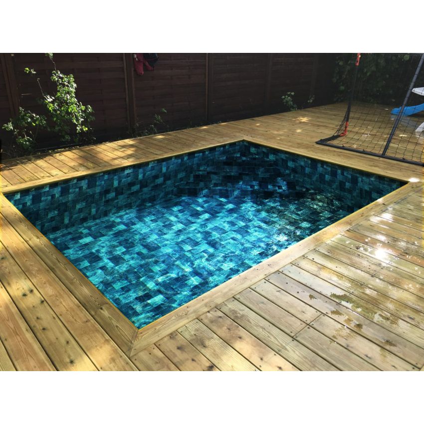 Piscine Bois Rebecca Rectangulaire avec Escalier d'Angle 920x420x145cm Pierre de Bali