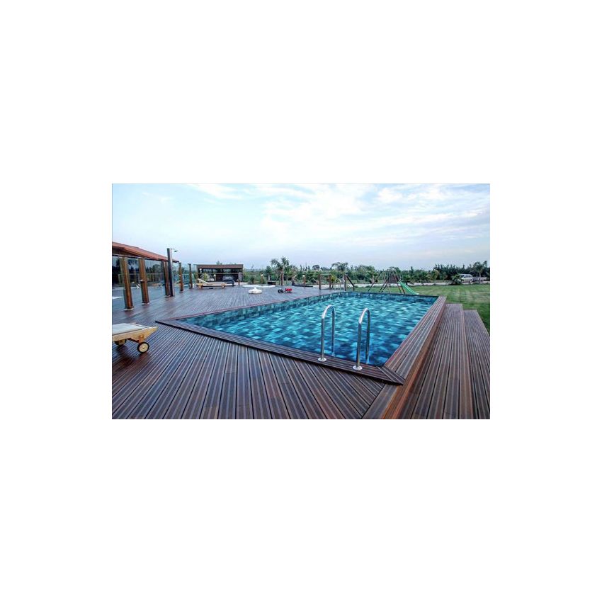 Piscine Bois Luxe Rectangulaire avec Escalier 620x420x145cm Pierre de Bali