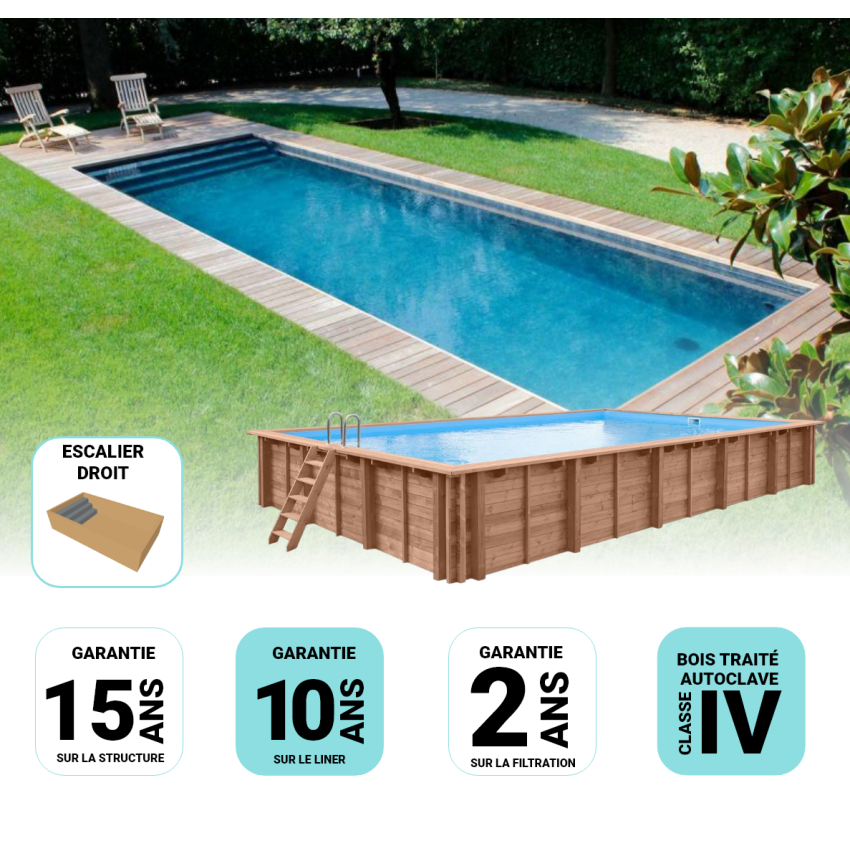 Piscine Bois Supreme Rectangulaire avec Escalier 1220x520x145cm