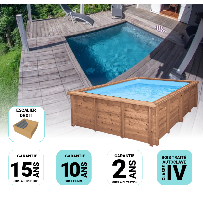 Piscine Bois Anna Carrée avec Escalier 520x520x130cm