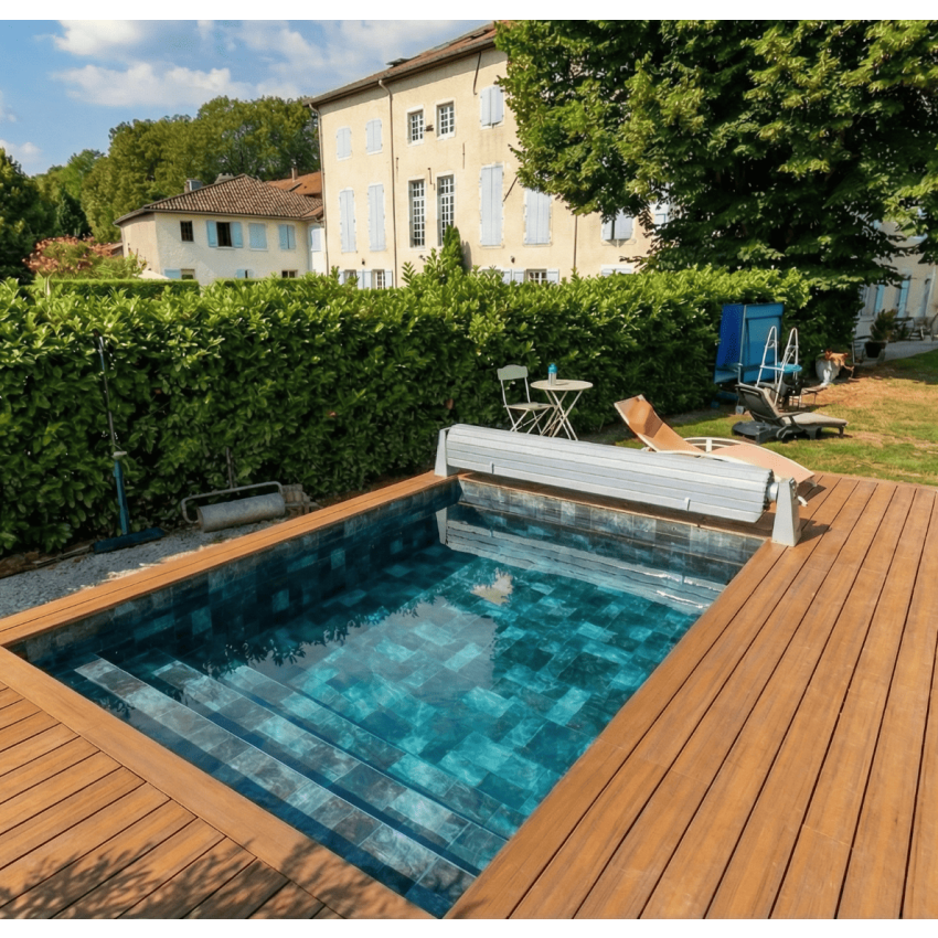 Piscine Bois Luna Rectangulaire avec Escalier 350x270x70cm Pierre de Bali