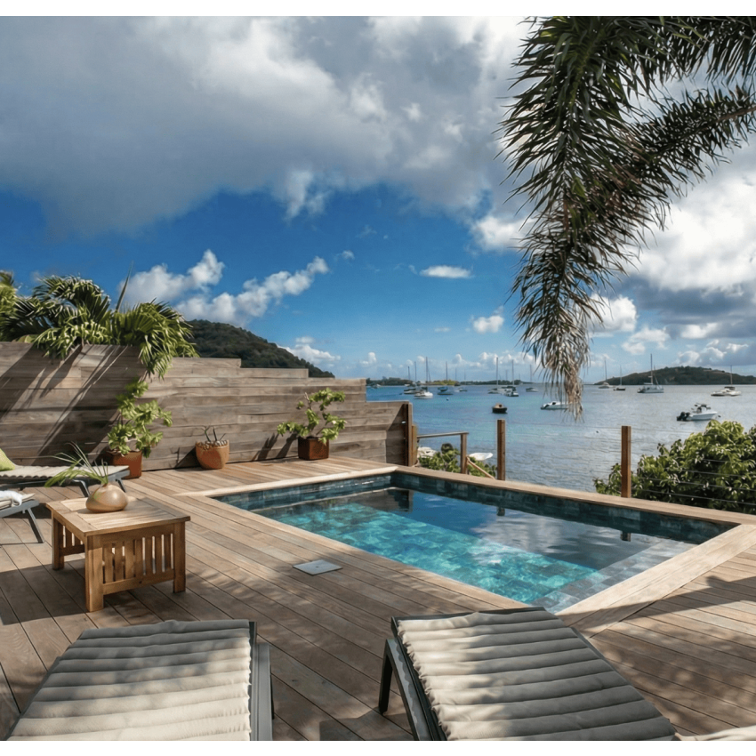 Piscine Bois Luna Rectangulaire avec Escalier 350x270x70cm Pierre de Bali