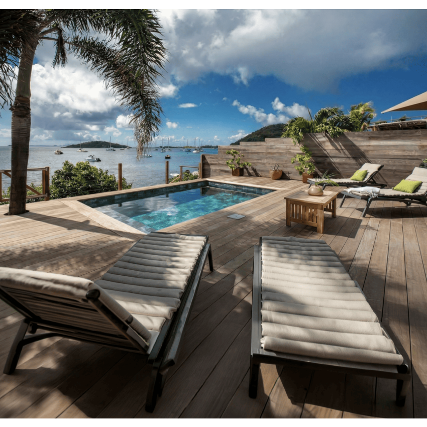 Piscine Bois Luna Rectangulaire avec Plage immergée + Escalier 350x270x70cm Pierre de Bali