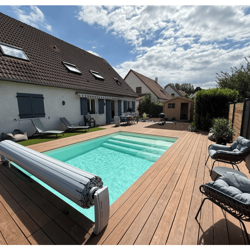 Piscine Bois Luna Rectangulaire avec Plage immergée + Escalier 350x270x70cm