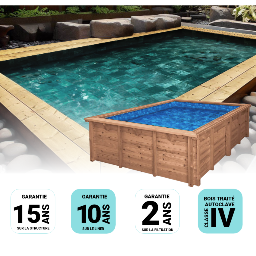 Piscine Bois Luxe Rectangulaire  620x420x145cm Pierre de Bali