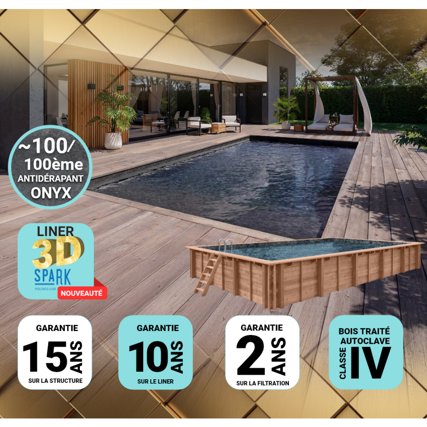 Piscine Bois PRESTIGE Rectangulaire SPARK 920x420x145cm Liner Relief 3D
