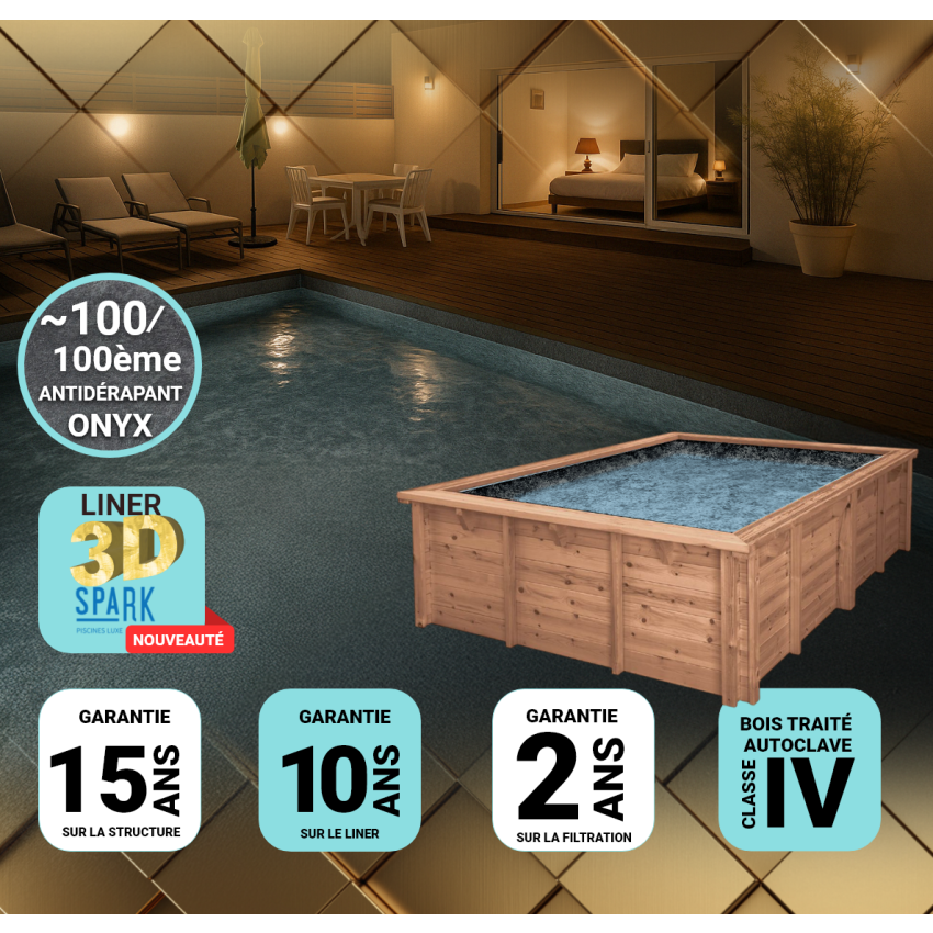 Piscine Bois PRESTIGE Anna Carrée SPARK 520x520x145cm Liner Relief 3D