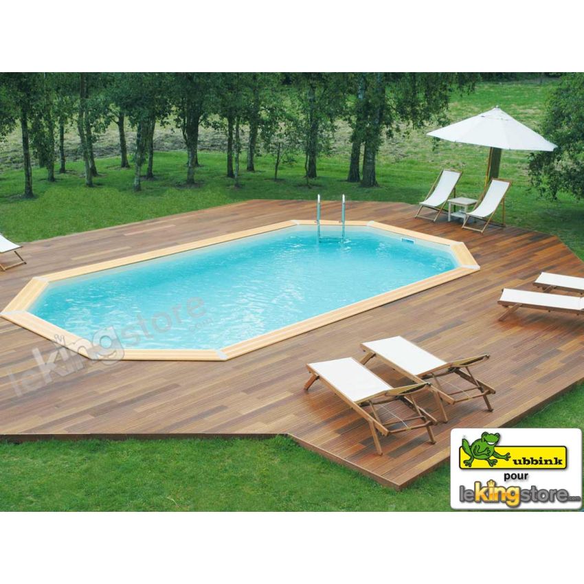 Piscine bois Allongée UBBINK 640x400x130cm Liner Bleu