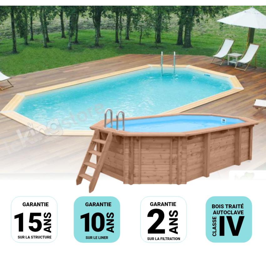Piscine bois Allongée UBBINK 640x400x130cm Liner Bleu
