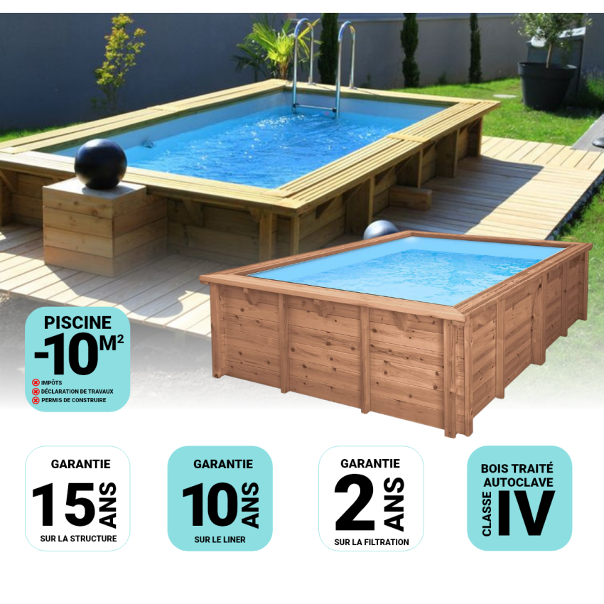 Piscine bois Rectangulaire UBBINK AZURA 350x200x71cm Liner Bleu