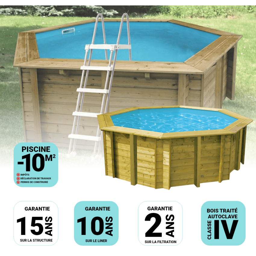 Piscine Bois Ronde UBBINK Sunwater All in ONE 410 - H120cm - Liner bleu 50/100ème