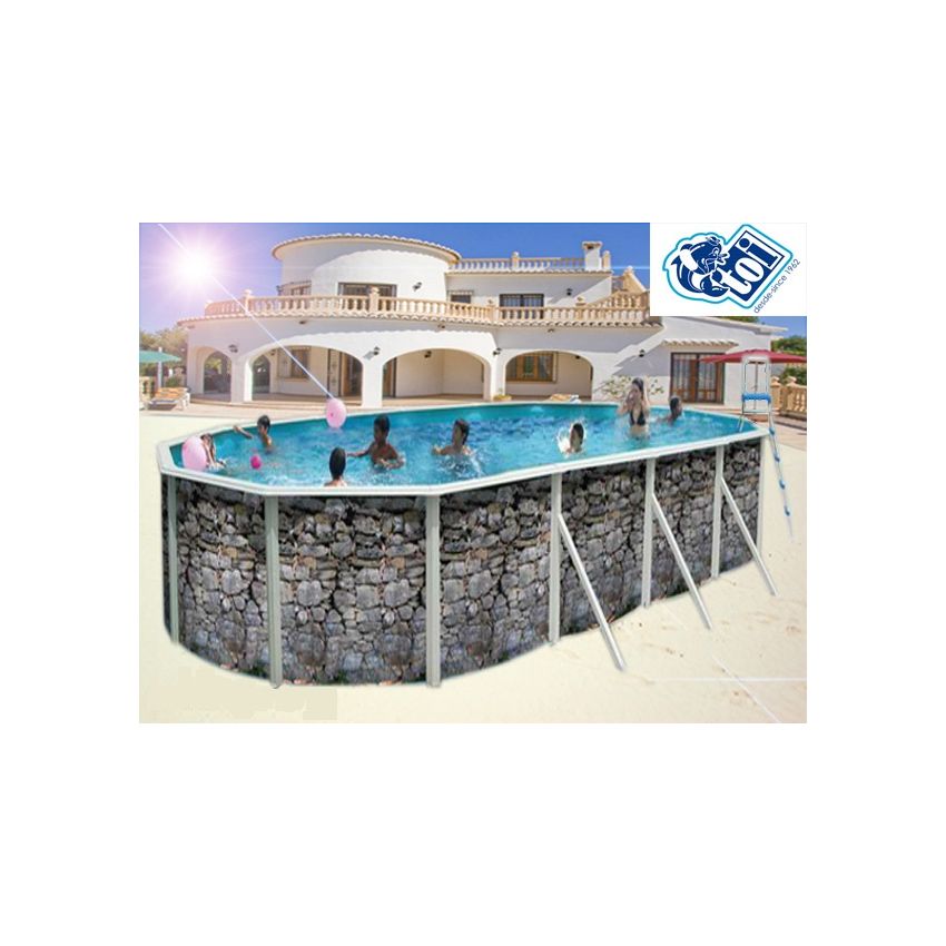 Piscine Allongée PIEDRA GRIS Acier Décoration Pierre 640 x 366 x 120 cm 