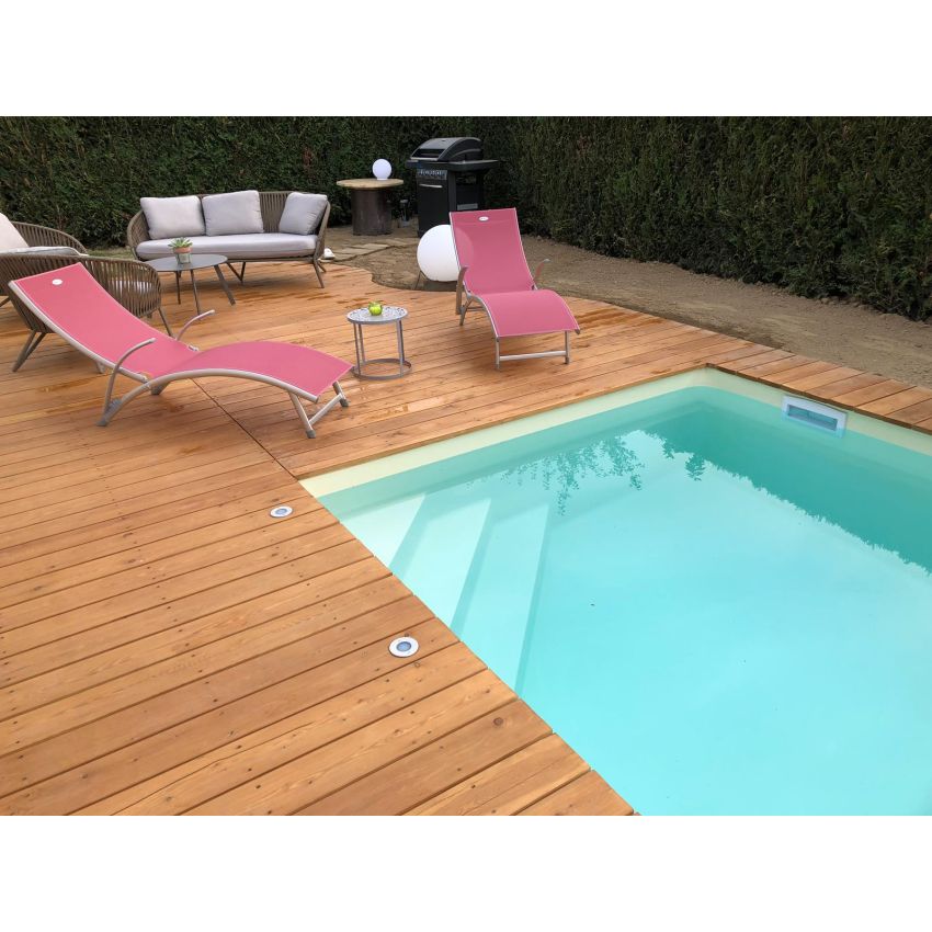 Piscine Bois Luxe Rectangulaire avec Escalier d'Angle 420x320x145cm Pierre de Bali